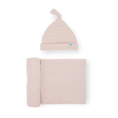 Stretch Knit Swaddle and Hat Set - Soft Blush