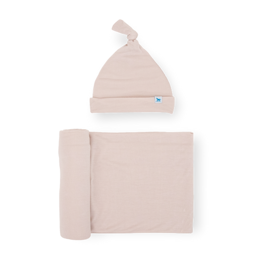 Stretch Knit Swaddle and Hat Set - Soft Blush