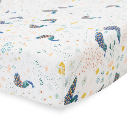 Cotton Muslin Crib Sheet - Peacock