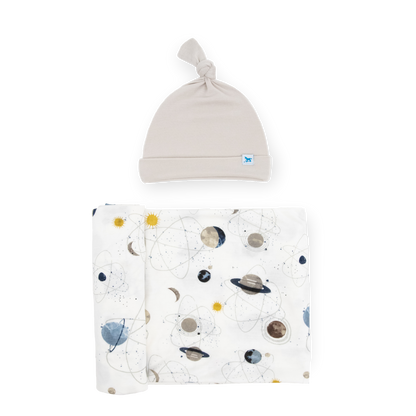 Stretch Knit Swaddle and Hat Set - Planets