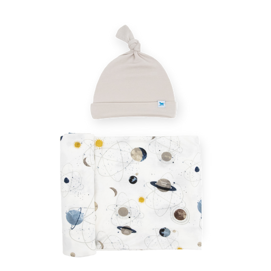 Stretch Knit Swaddle and Hat Set - Planets