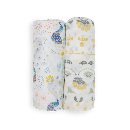 Deluxe Muslin Swaddle Blanket 2 Pack - Peacock