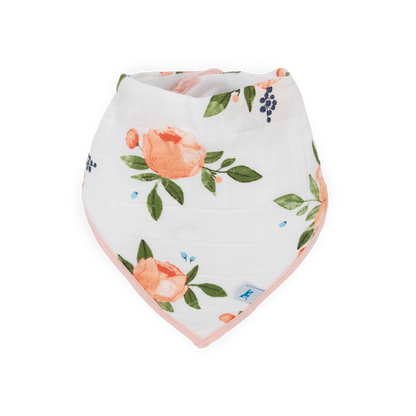 Cotton Muslin + Fleece Bandana Bib 4 Pack - Watercolor Roses