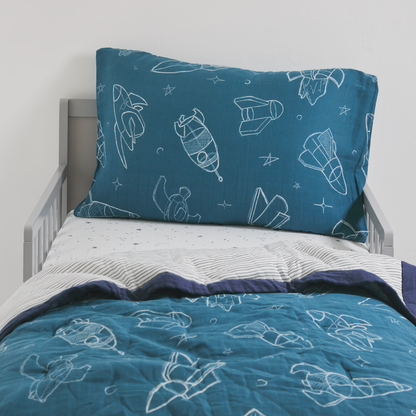 Cotton Muslin Toddler Bedding 3 Piece Set - Blast Off