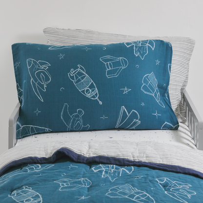 Cotton Muslin Pillowcase 2 Pack - Blast Off