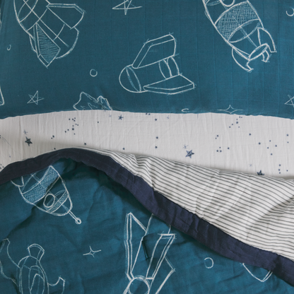 Cotton Muslin Toddler Bedding 3 Piece Set - Blast Off