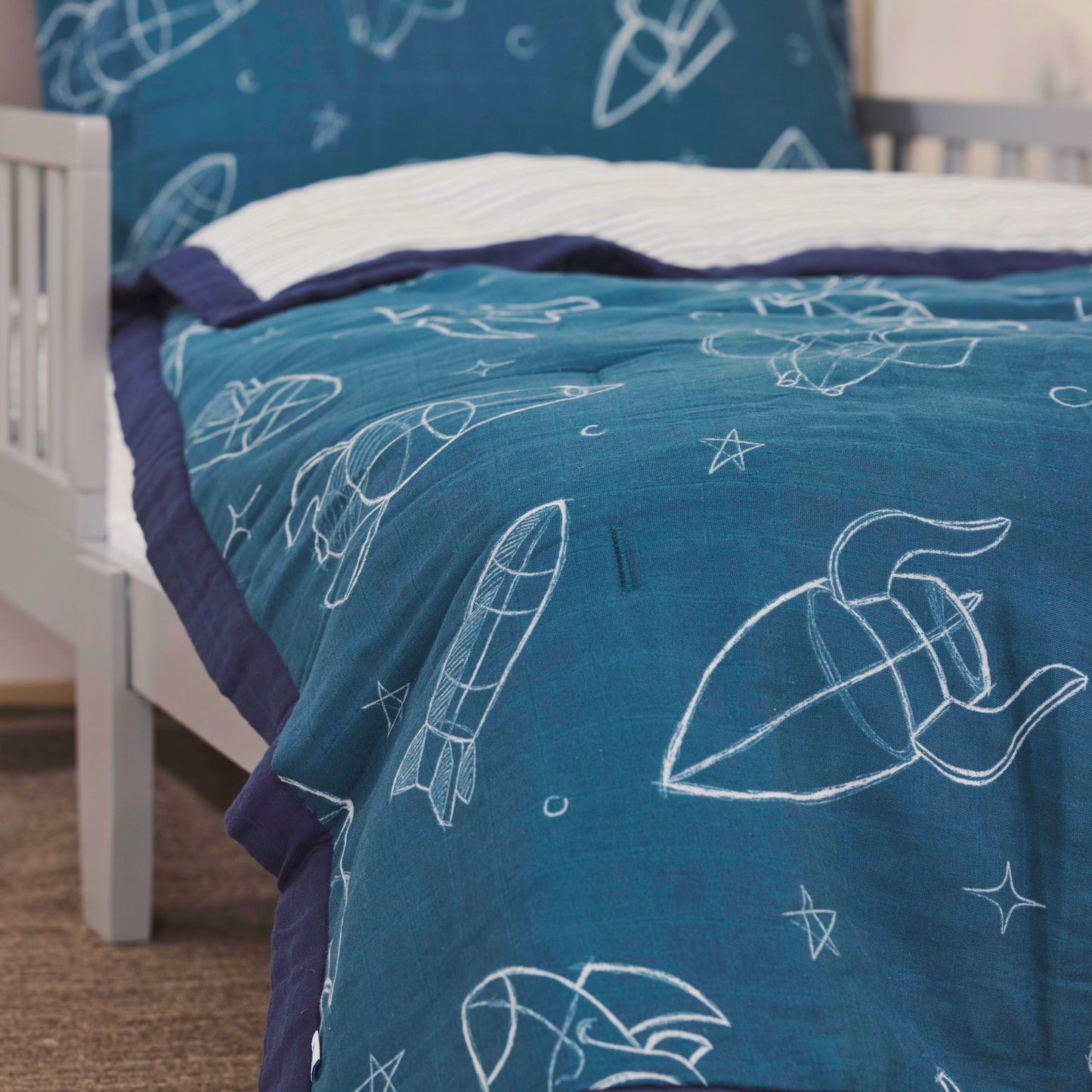 Cotton Muslin Toddler Bedding 3 Piece Set - Blast Off