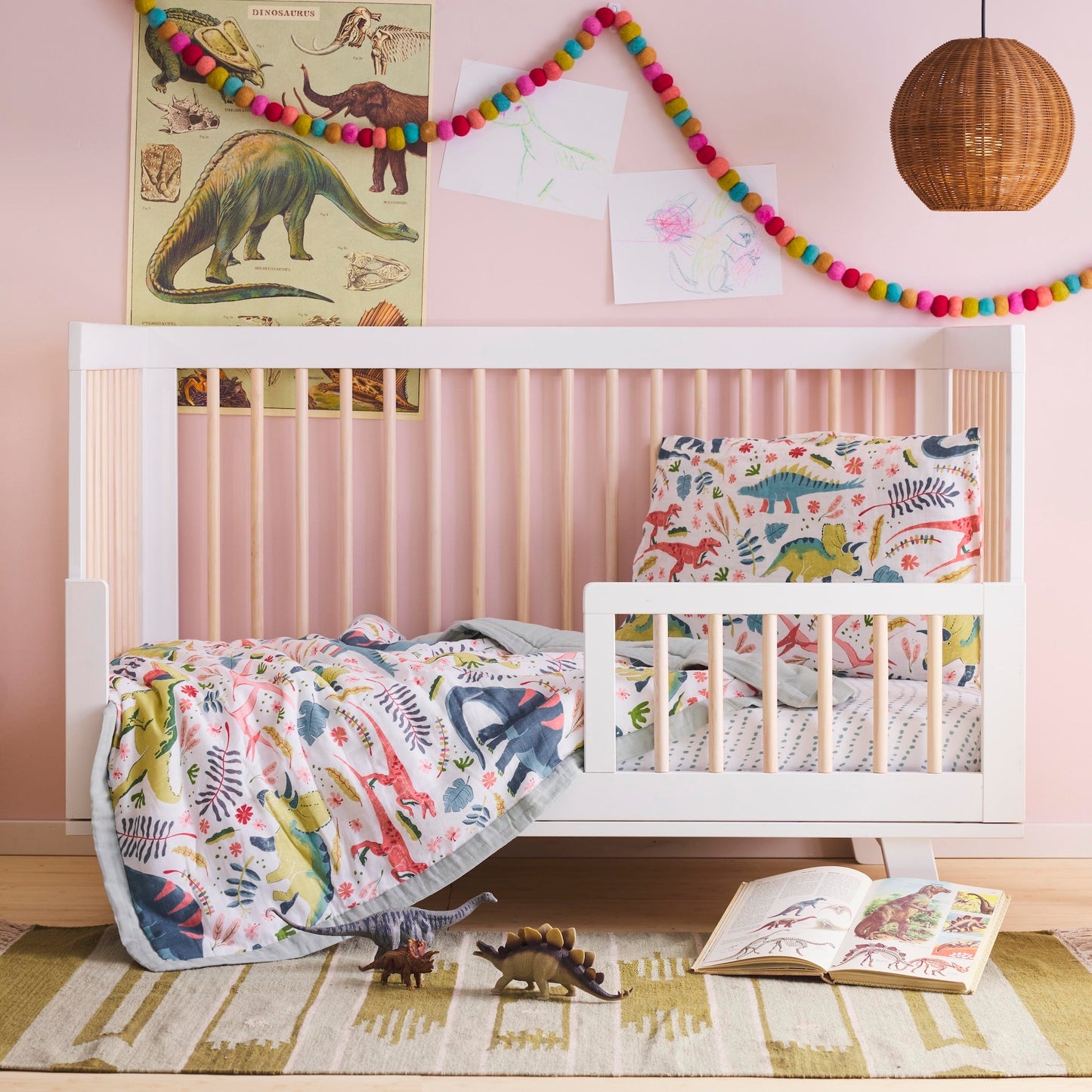 Cotton Muslin Toddler Bedding 3 Piece Set - Boho Dino