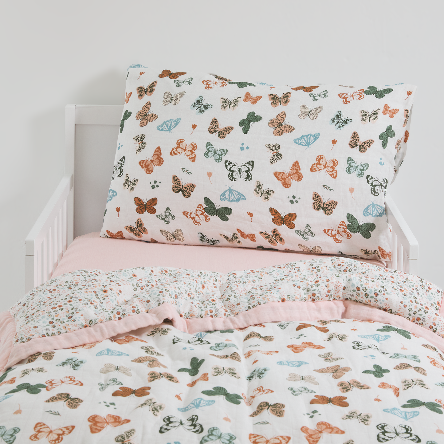 Cotton Muslin Toddler Bedding 3 Piece Set - Butterflies