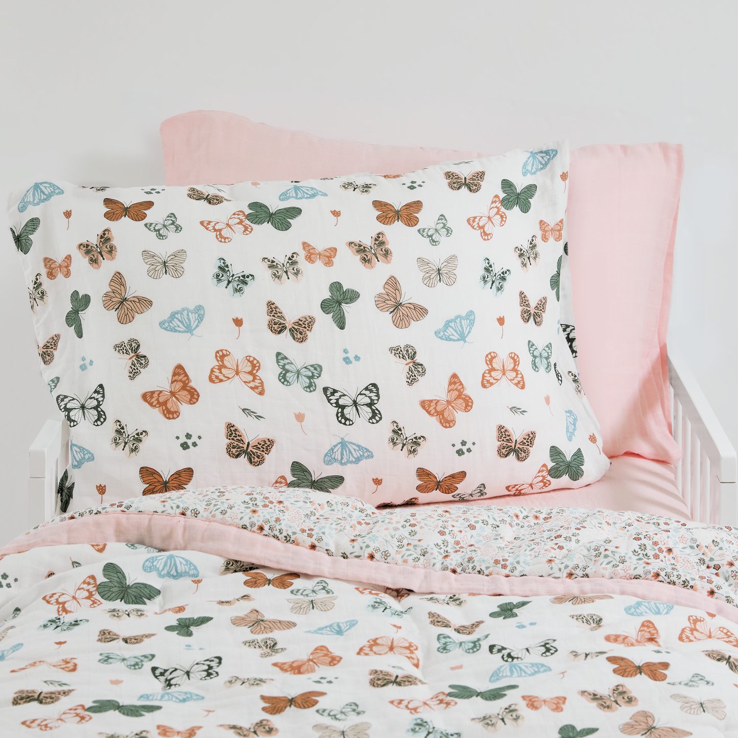 Cotton Muslin Pillowcase 2 Pack - Butterflies