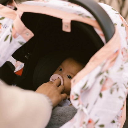 Cotton Muslin Car Seat Canopy - Watercolor Roses