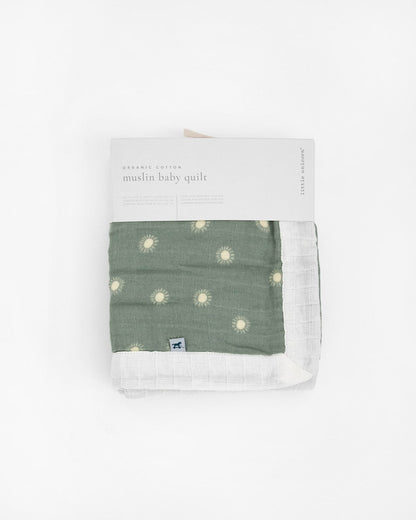 Organic Cotton Muslin Baby Quilt - Sage Suns