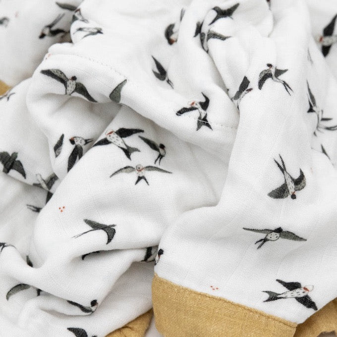 Organic Cotton Muslin Baby Quilt - Swallows