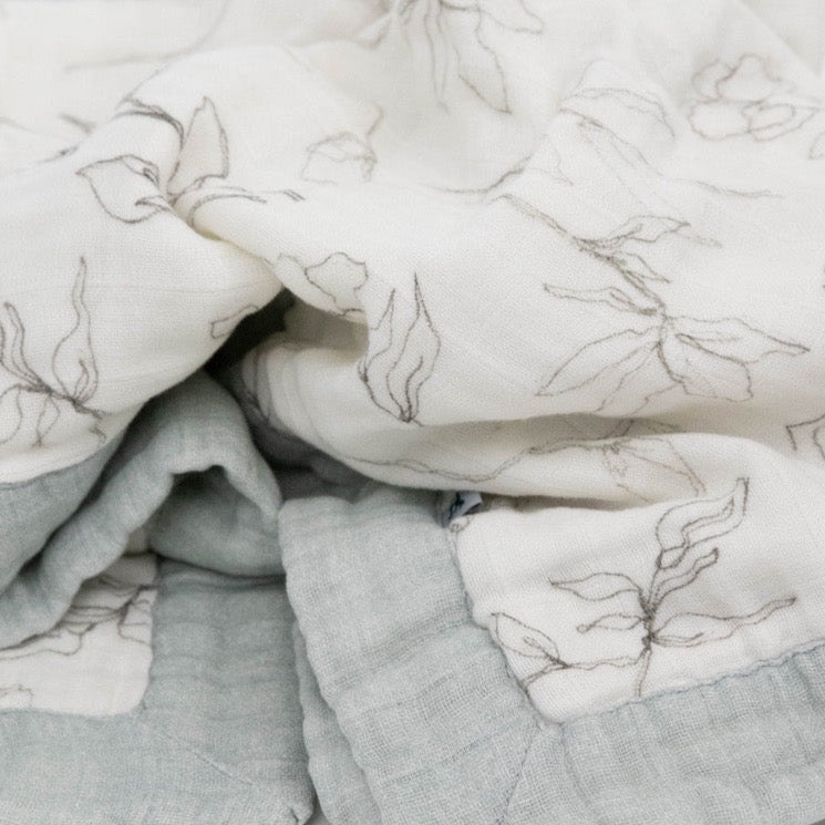 Organic Cotton Muslin Baby Quilt - Pencil Floral