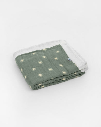 Organic Cotton Muslin Baby Quilt - Sage Suns