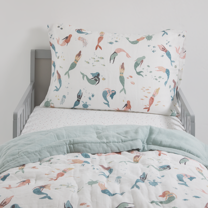 Cotton Muslin Toddler Bedding 3 Piece Set - Mermaid Party