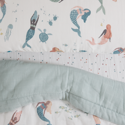 Cotton Muslin Toddler Bedding 3 Piece Set - Mermaid Party