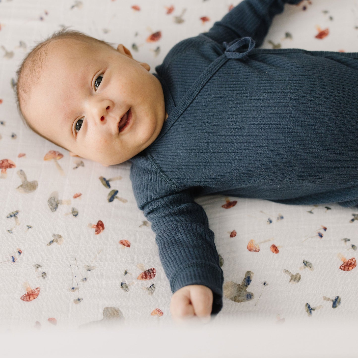 Cotton Muslin Crib Sheet - Mushrooms