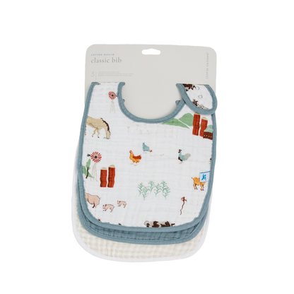 Cotton Muslin Classic Bib 3 Pack - Farmyard