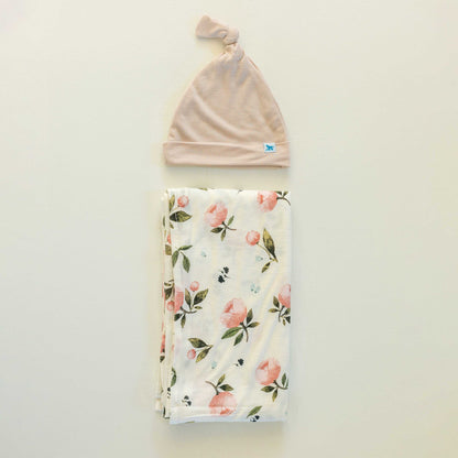 Stretch Knit Swaddle and Hat Set - Watercolor Rose