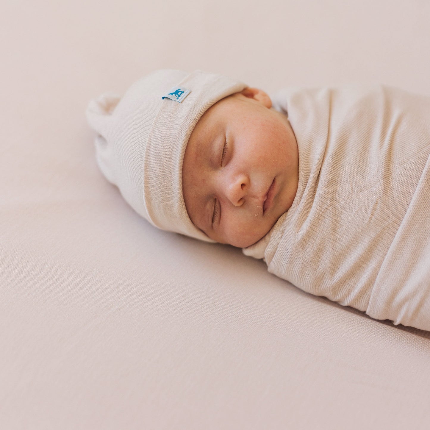 Stretch Knit Swaddle and Hat Set - Soft Blush