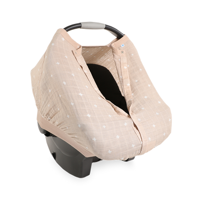 Cotton Muslin Car Seat Canopy - Taupe Cross