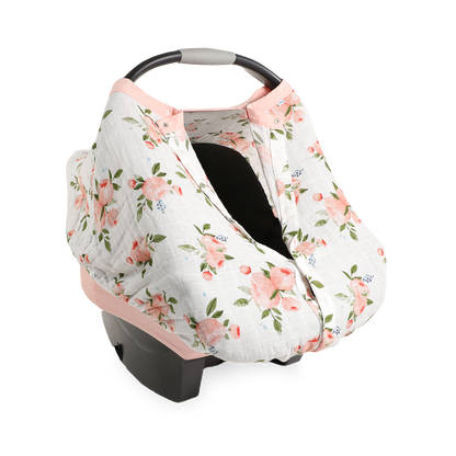 Cotton Muslin Car Seat Canopy - Watercolor Roses