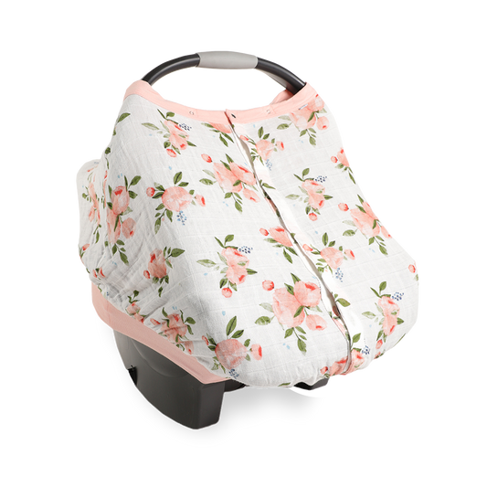 Cotton Muslin Car Seat Canopy - Watercolor Roses