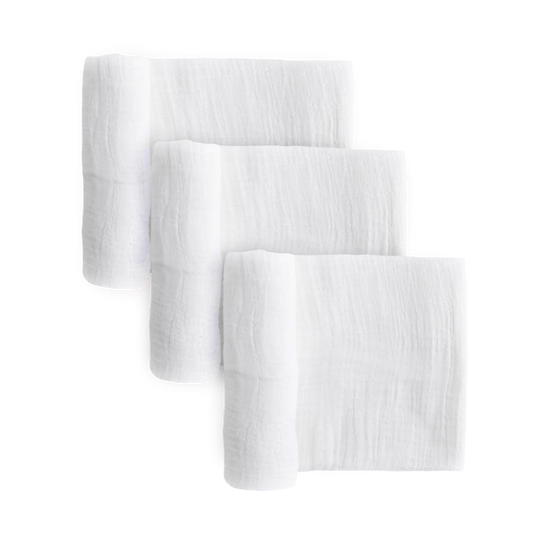 Cotton Muslin Swaddle Blanket 3 Pack - White