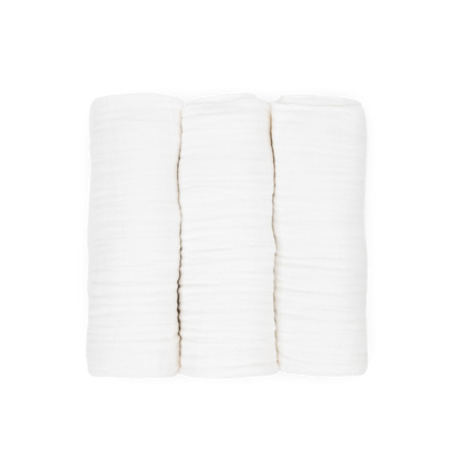 Cotton Muslin Swaddle Blanket 3 Pack - White