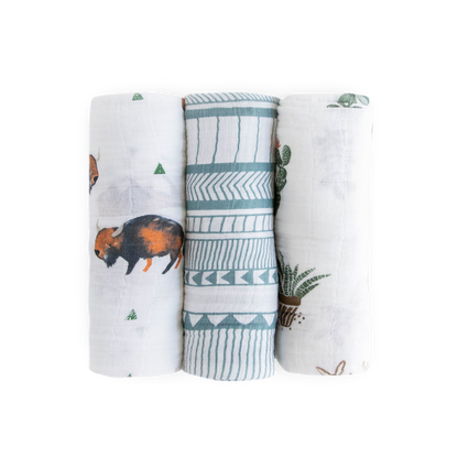 Cotton Muslin Swaddle Blanket 3 Pack - Bison