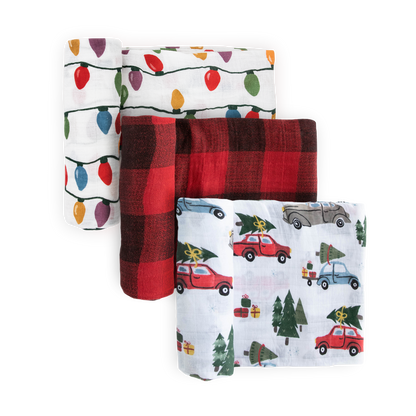 Cotton Muslin Swaddle Blanket 3 Pack - Holiday Haul