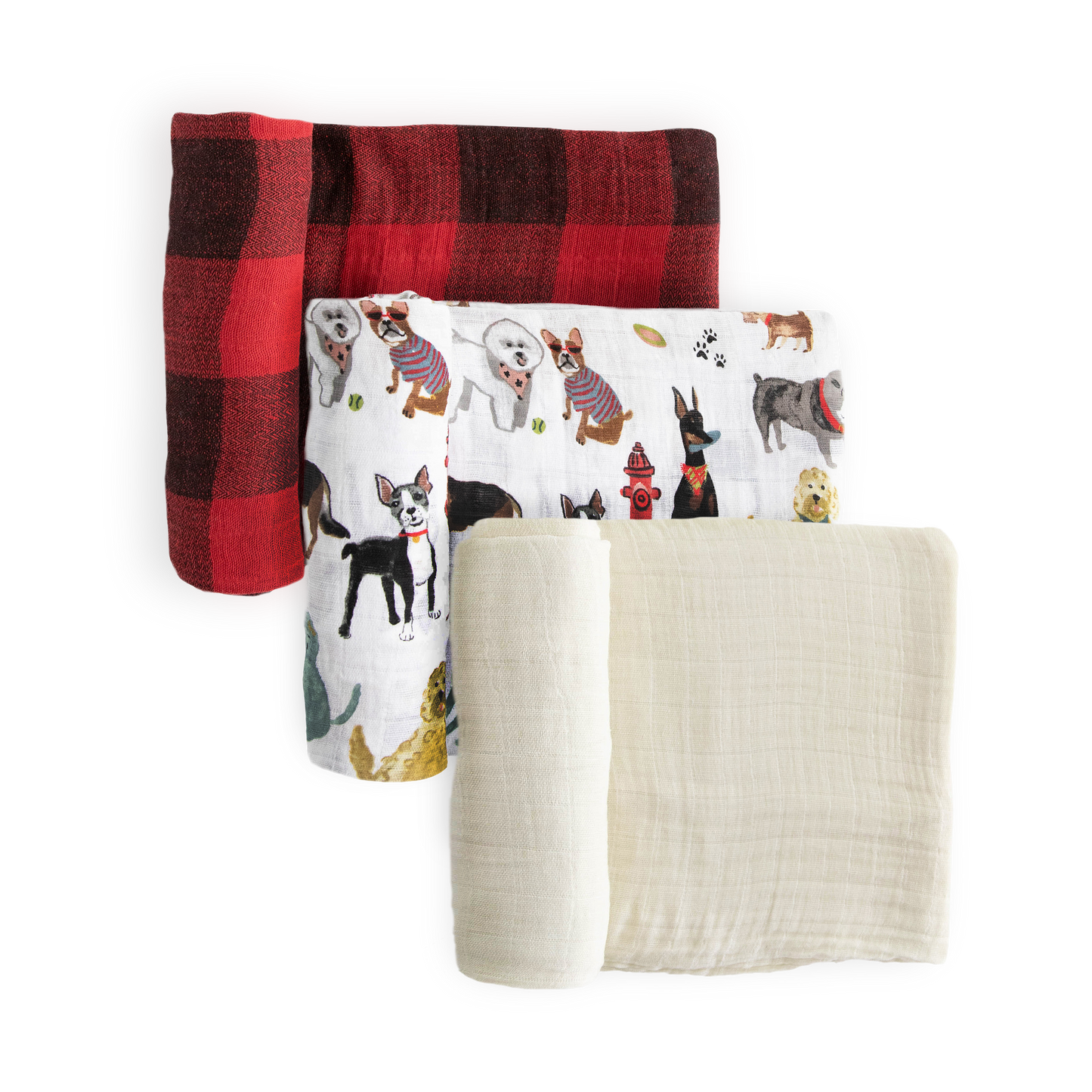 Cotton Muslin Swaddle Blanket 3 Pack - Woof