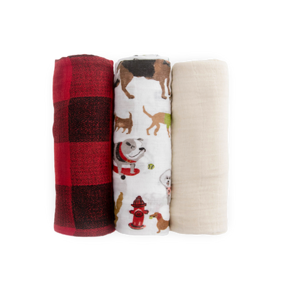 Cotton Muslin Swaddle Blanket 3 Pack - Woof