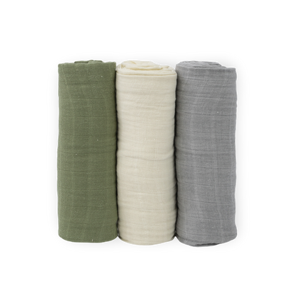 Cotton Muslin Swaddle Blanket 3 Pack - Fern