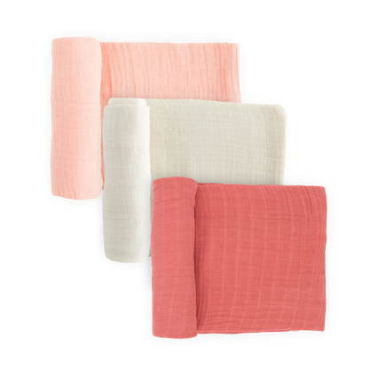 Cotton Muslin Swaddle Blanket 3 Pack - Rose Petal