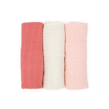 Cotton Muslin Swaddle Blanket 3 Pack - Rose Petal