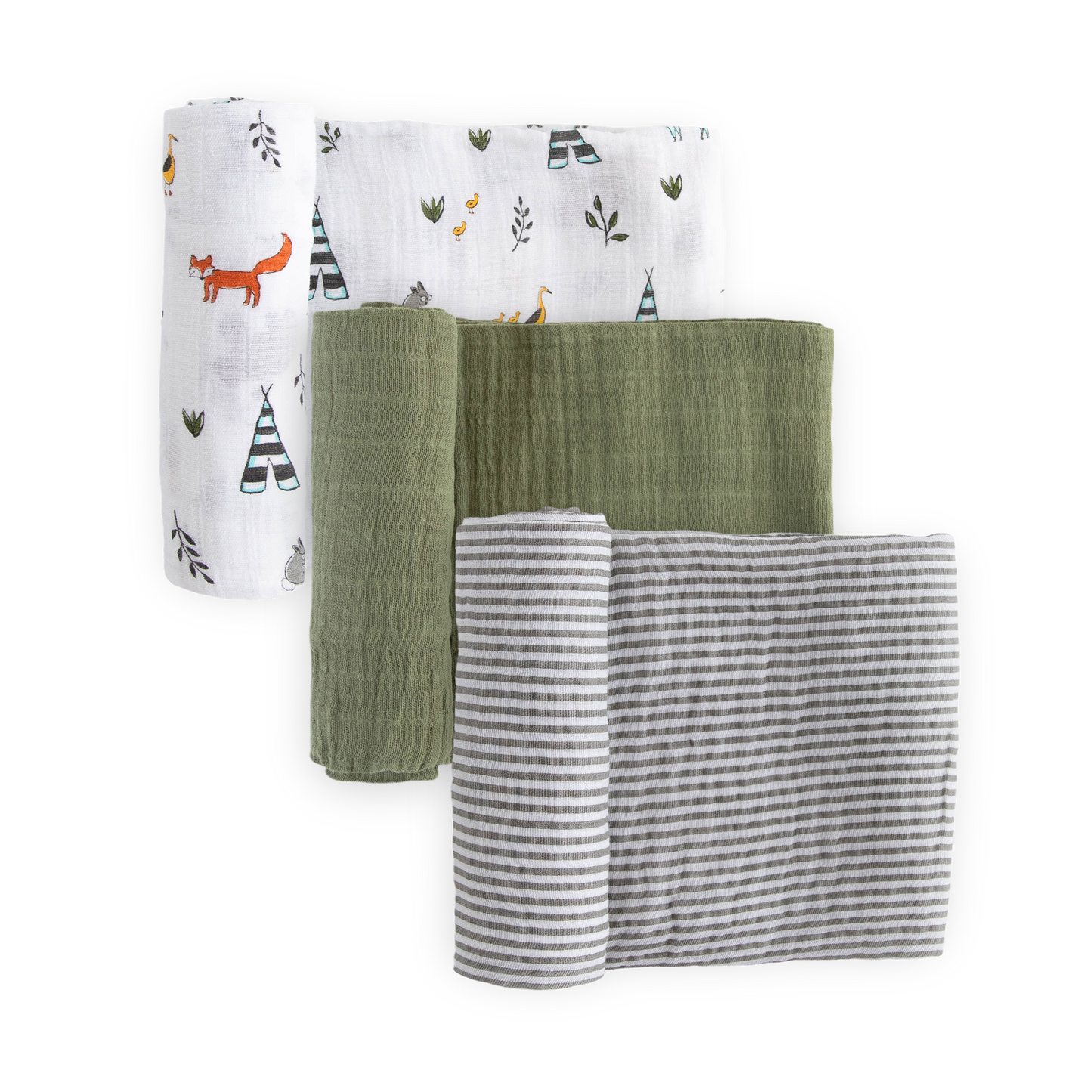 Cotton Muslin Swaddle Blanket 3 Pack - Forest Friends 2