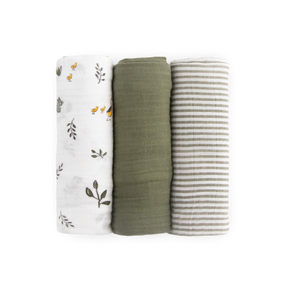 Cotton Muslin Swaddle Blanket 3 Pack - Forest Friends 2