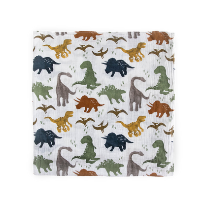 Cotton Muslin Swaddle Blanket 3 Pack - Dino Friends 2