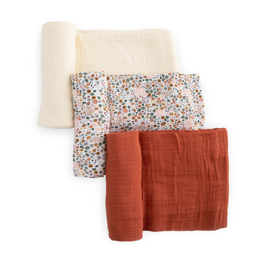 Cotton Muslin Swaddle Blanket 3 Pack - Pressed Petals