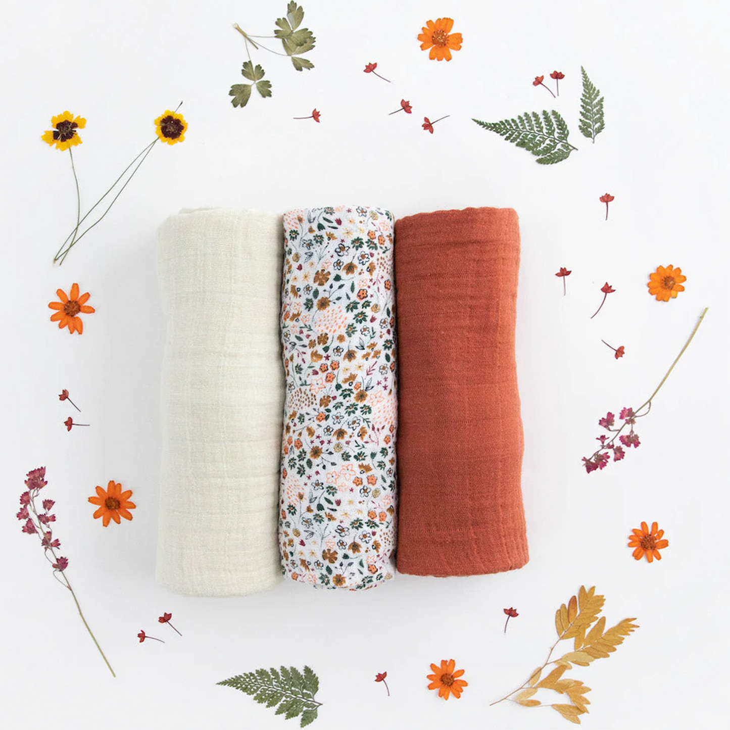 Cotton Muslin Swaddle Blanket 3 Pack - Pressed Petals