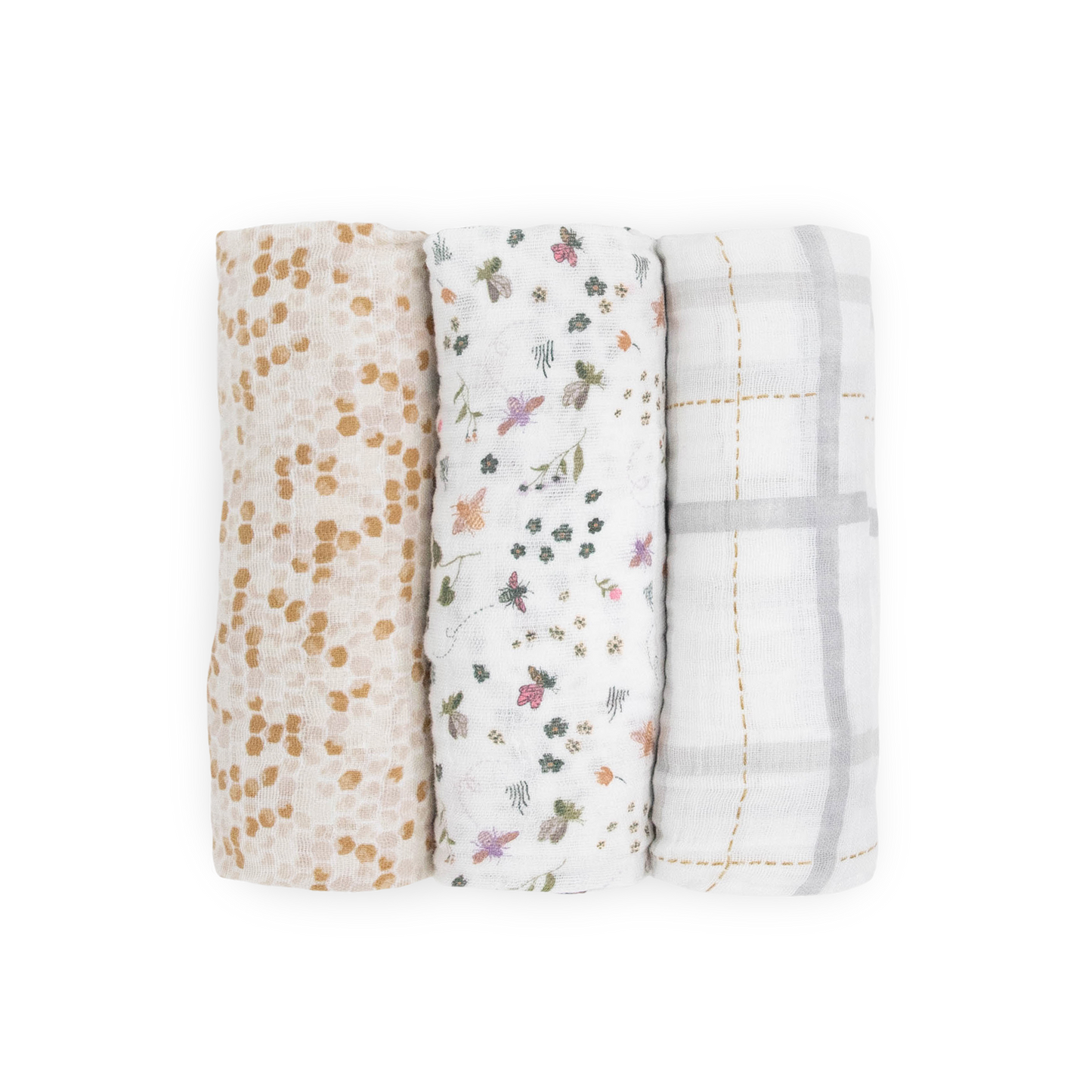 Cotton Muslin Swaddle Blanket 3 Pack - Garden Bees