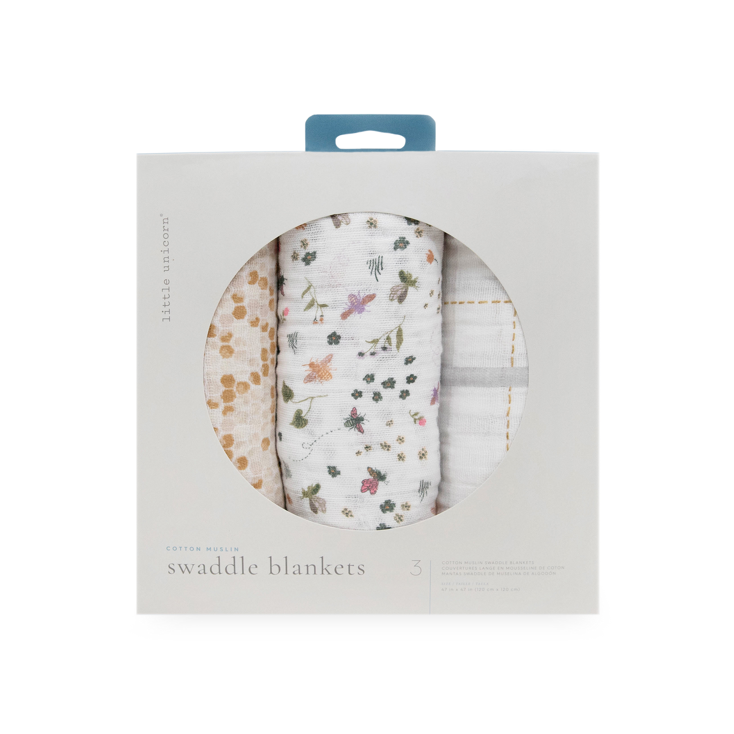 Cotton Muslin Swaddle Blanket 3 Pack - Garden Bees