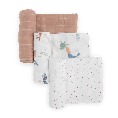 Cotton Muslin Swaddle Blanket 3 Pack - Mermaids