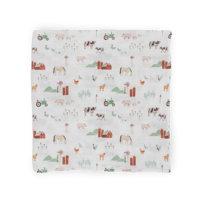 Cotton Muslin Swaddle Blanket 3 Pack - Farmyard