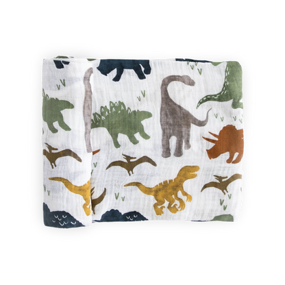 Cotton Muslin Swaddle Blanket - Dino Friends