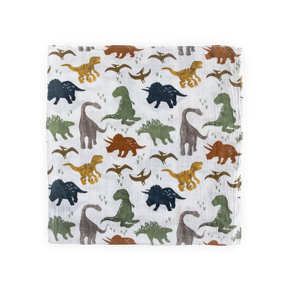 Cotton Muslin Swaddle Blanket - Dino Friends