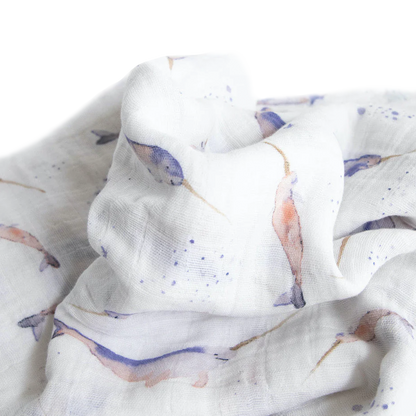 Cotton Muslin Swaddle Blanket - Narwhal