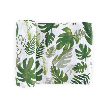 Cotton Muslin Swaddle Blanket - Tropical Leaf